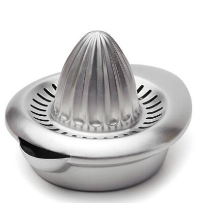 Stainless steel juicer on a white background